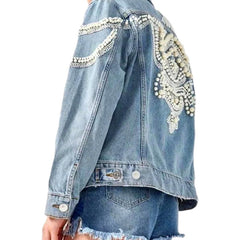 Pearl embellished boho denim jacket