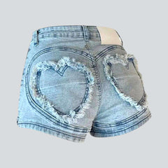 Heart embroidery women denim shorts