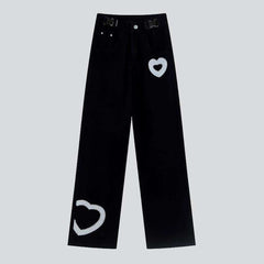 Heart embroidery women straight jeans