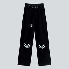 Heart print adjustable baggy jeans