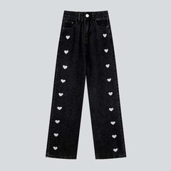 Heart side print baggy jeans