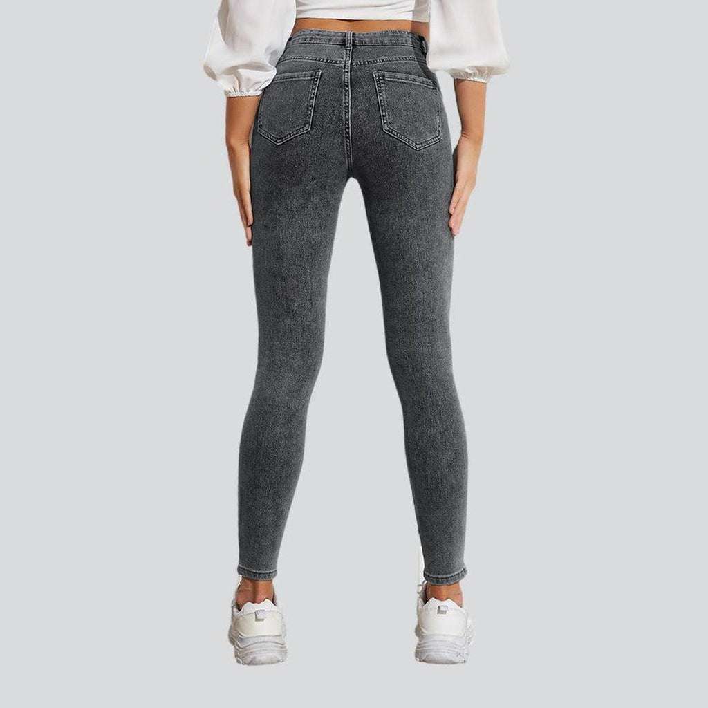 Exposed button skinny women jeans