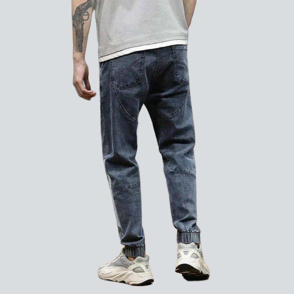 Men denim joggers with bands