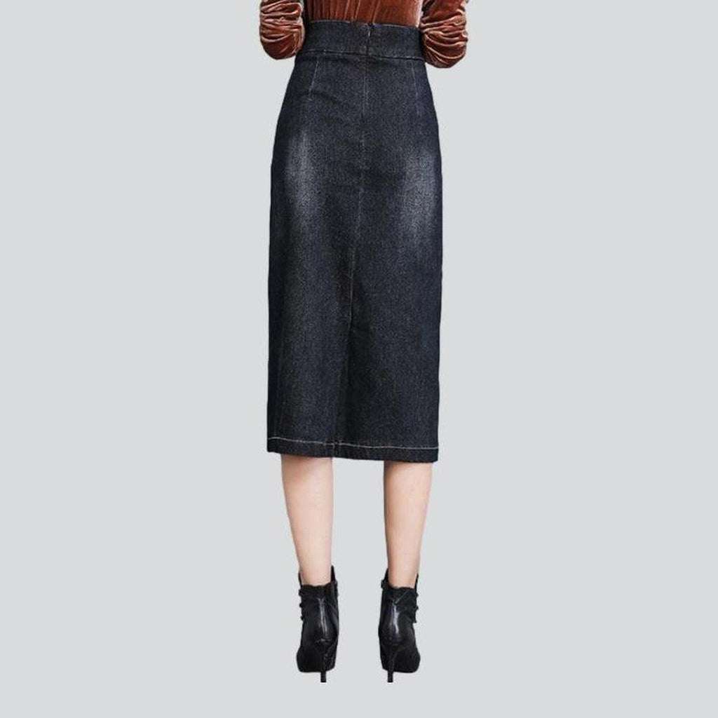 High-waisted midi denim skirt