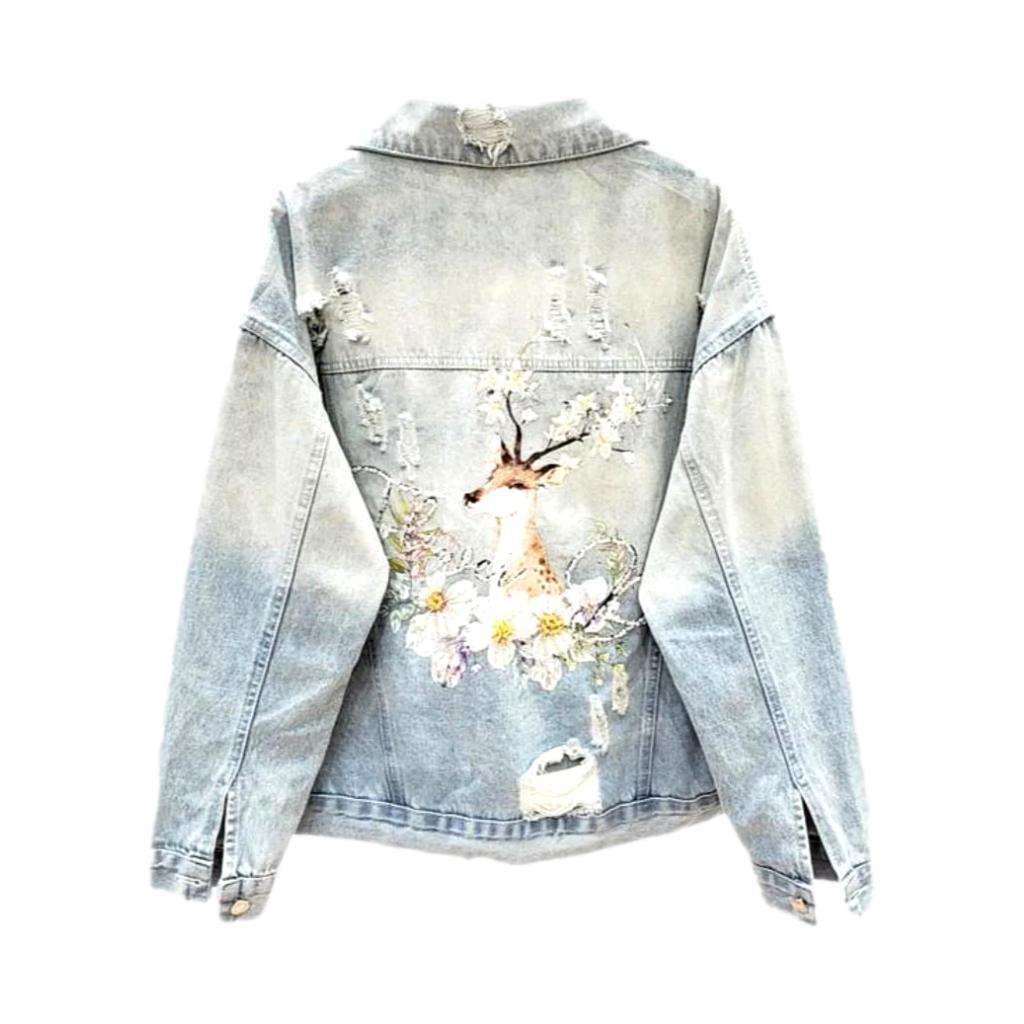 Deer embroidery women denim jacket