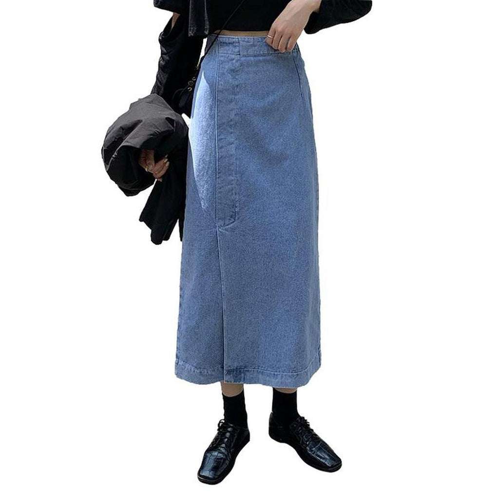 Casual women long denim skirt