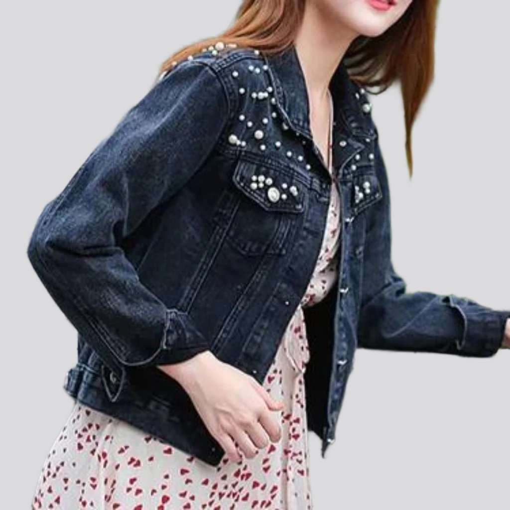 Embellished shoulders women denim jacket