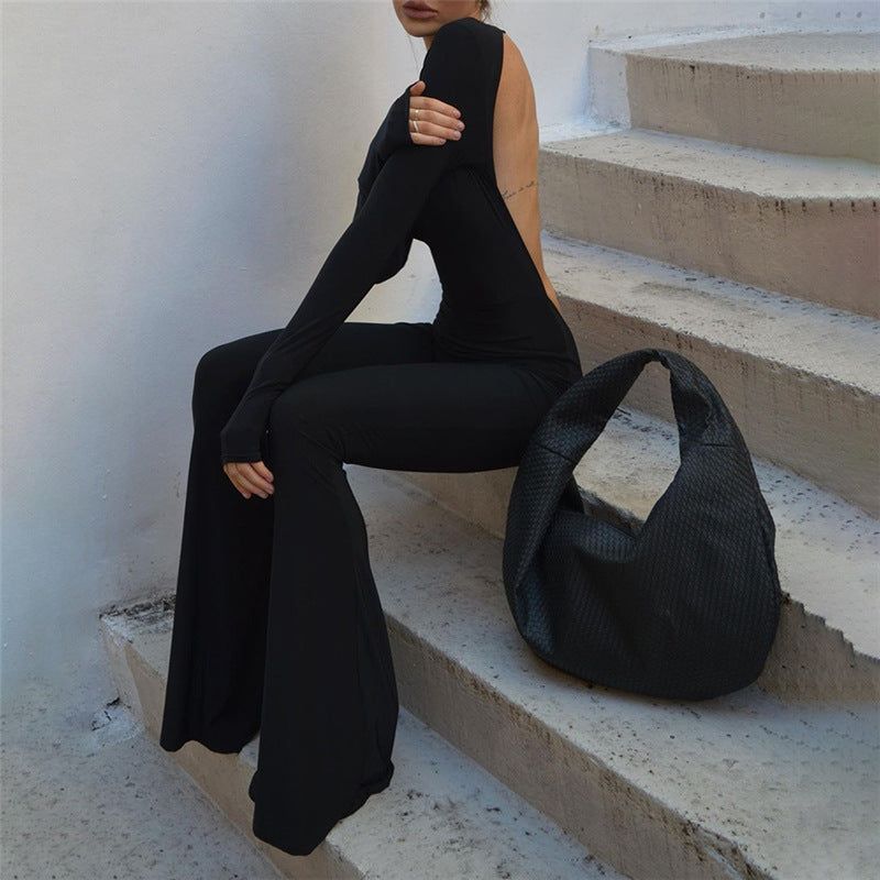 Yummy Mummy Backless Long Sleeve Flare Leg Jumpsuit