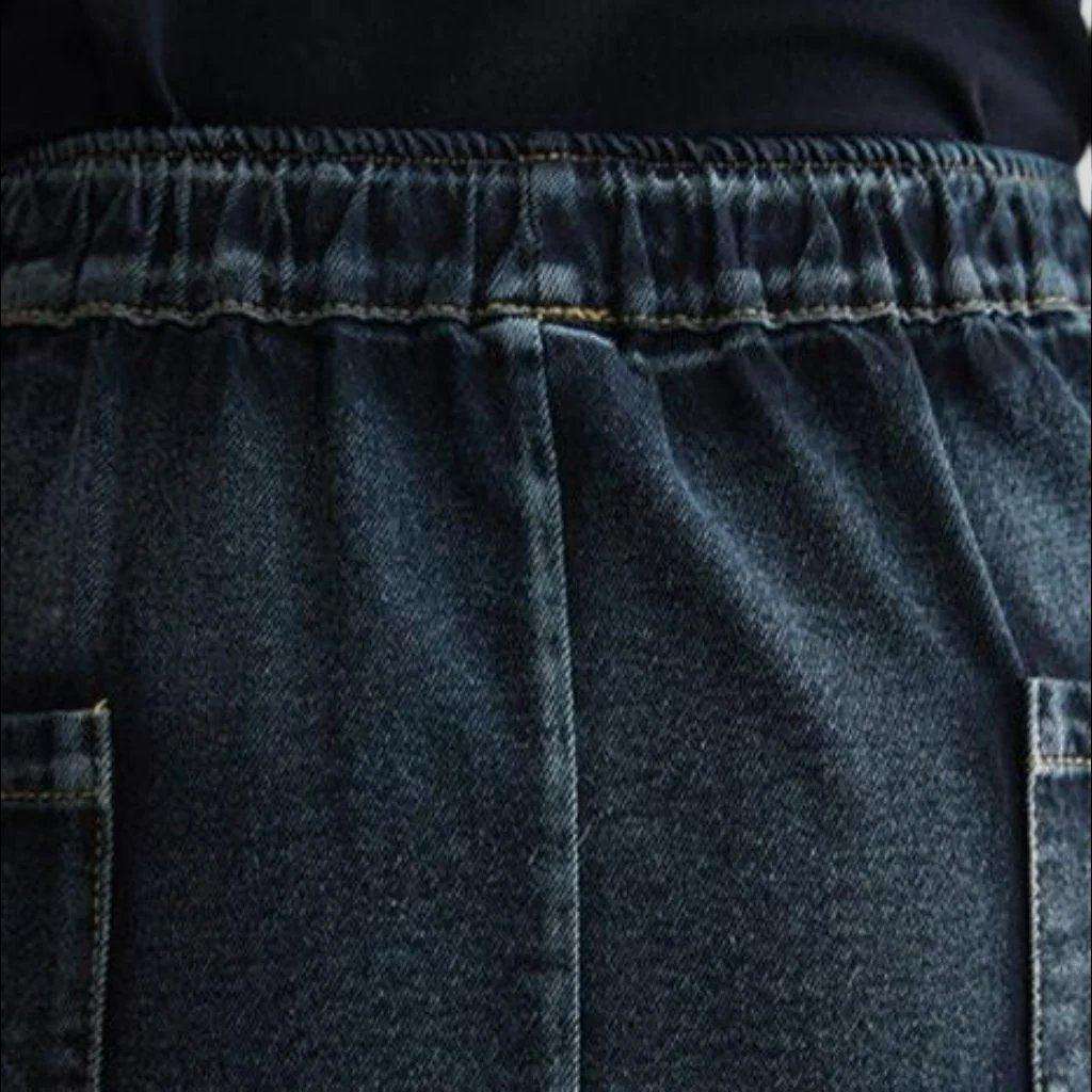 Dark vintage embroidered denim skirt