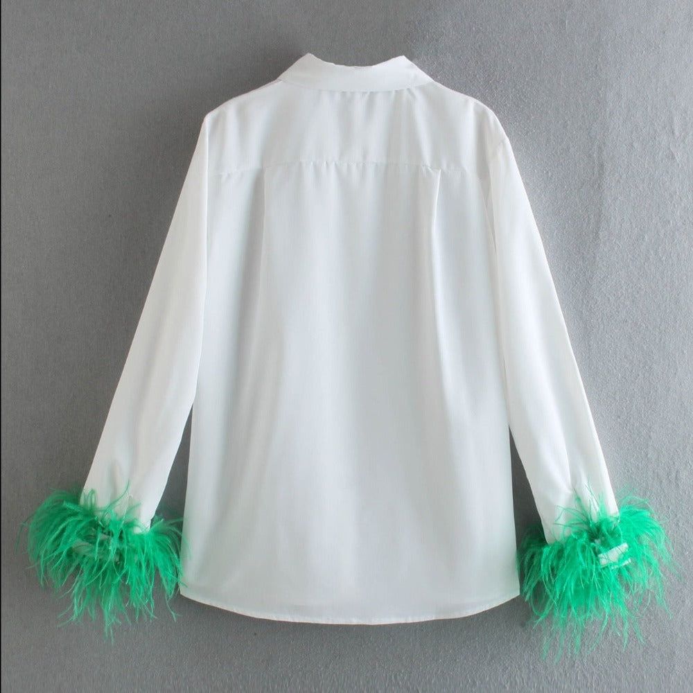 Precious Thing Long Sleeve Feather Blouse