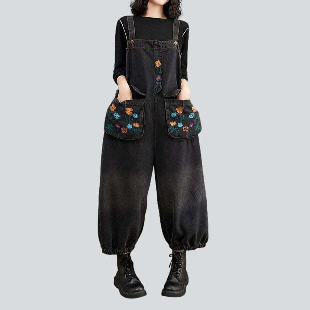 Flower pocket women denim overall