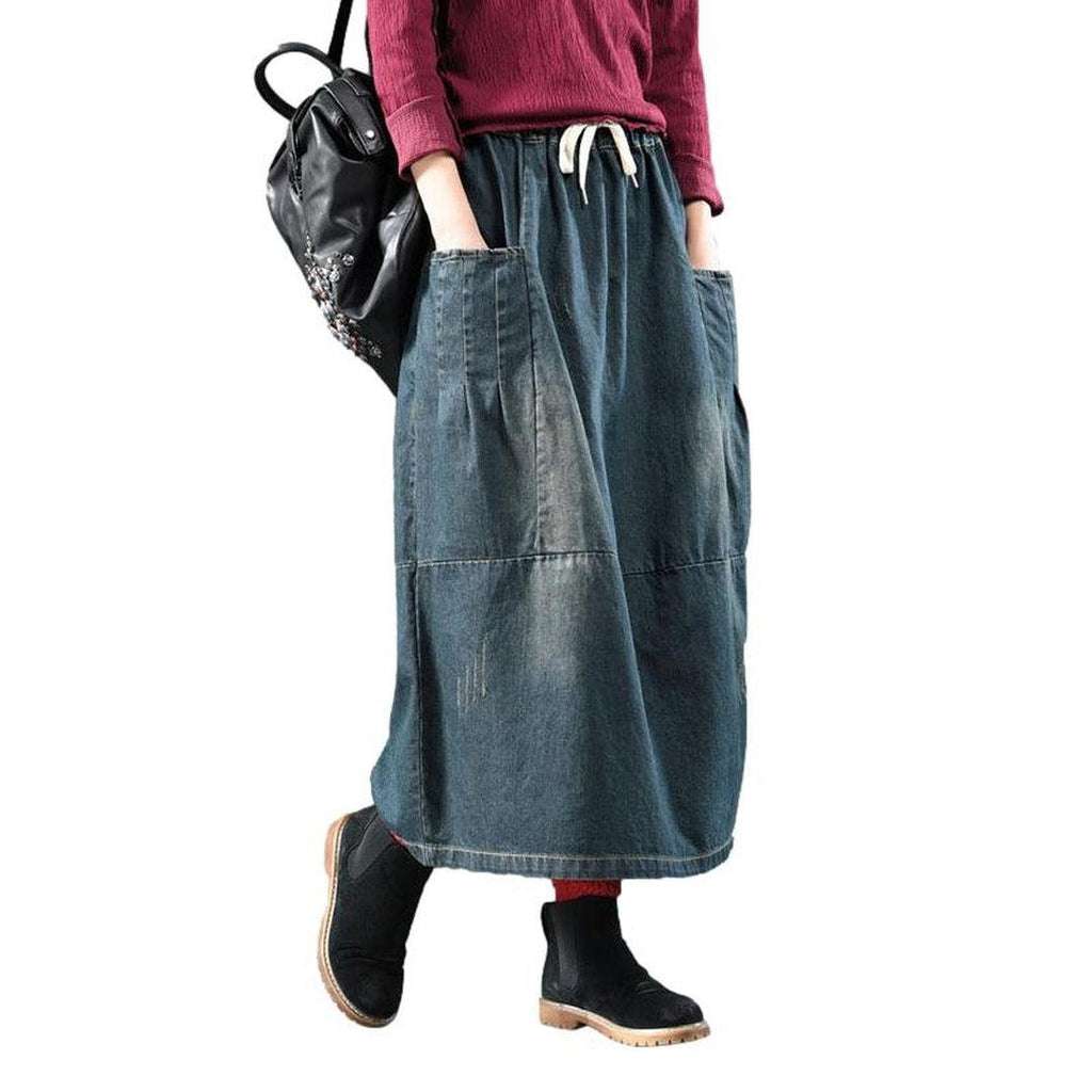 Long dark women denim skirt
