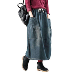 Long dark women denim skirt