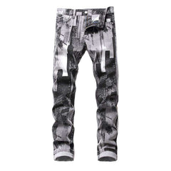 Grey print jeans for men