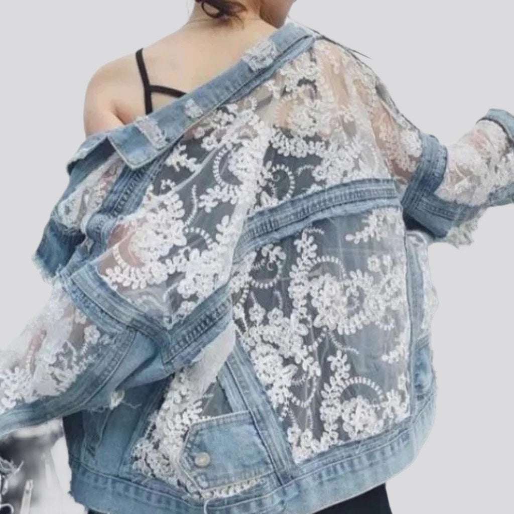 Mixed lace fabric denim jacket