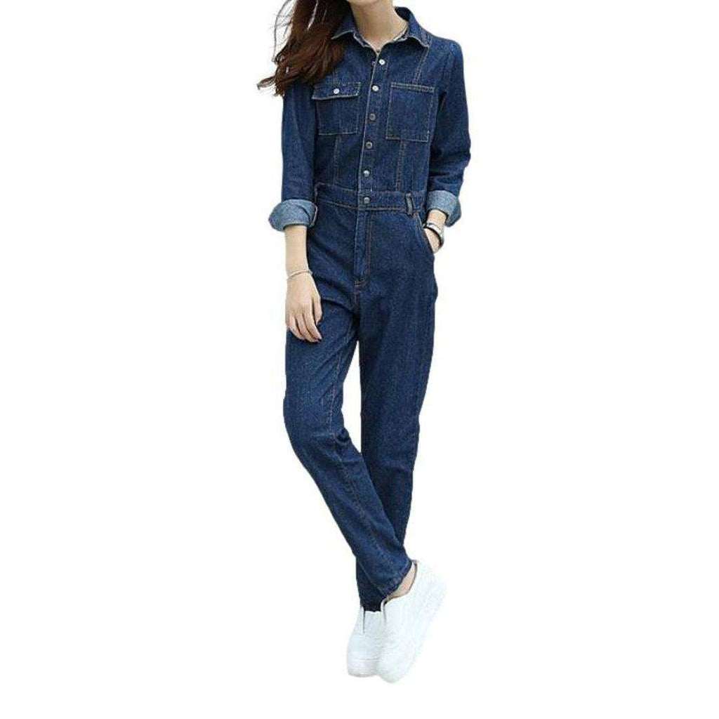 Dark loose women denim overall