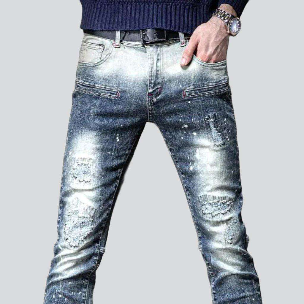 Bleach wash skinny men jeans