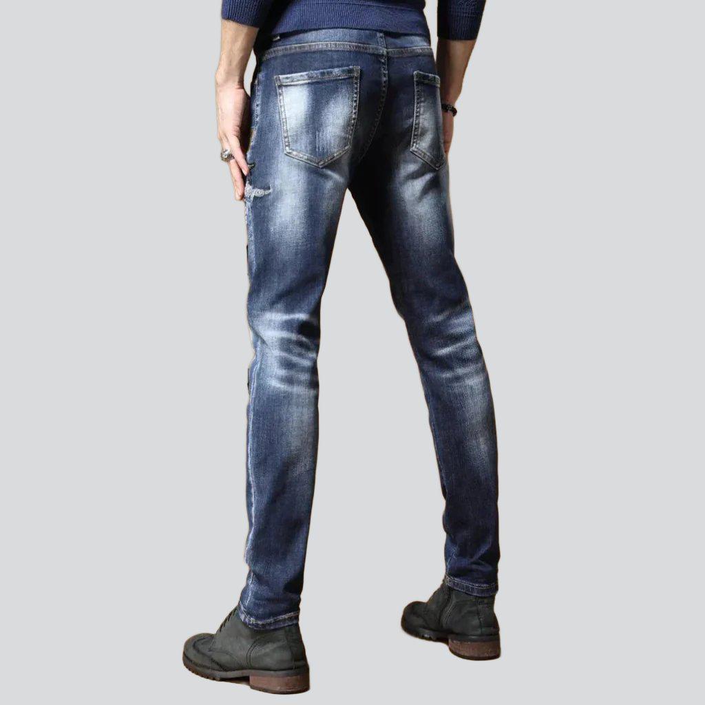 Whiskered embroidery men jeans