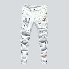 Destroyed painted men jeans