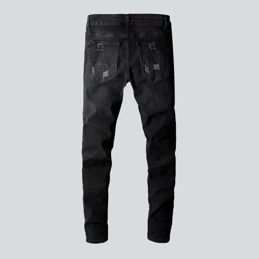 Black painted patch men jeans