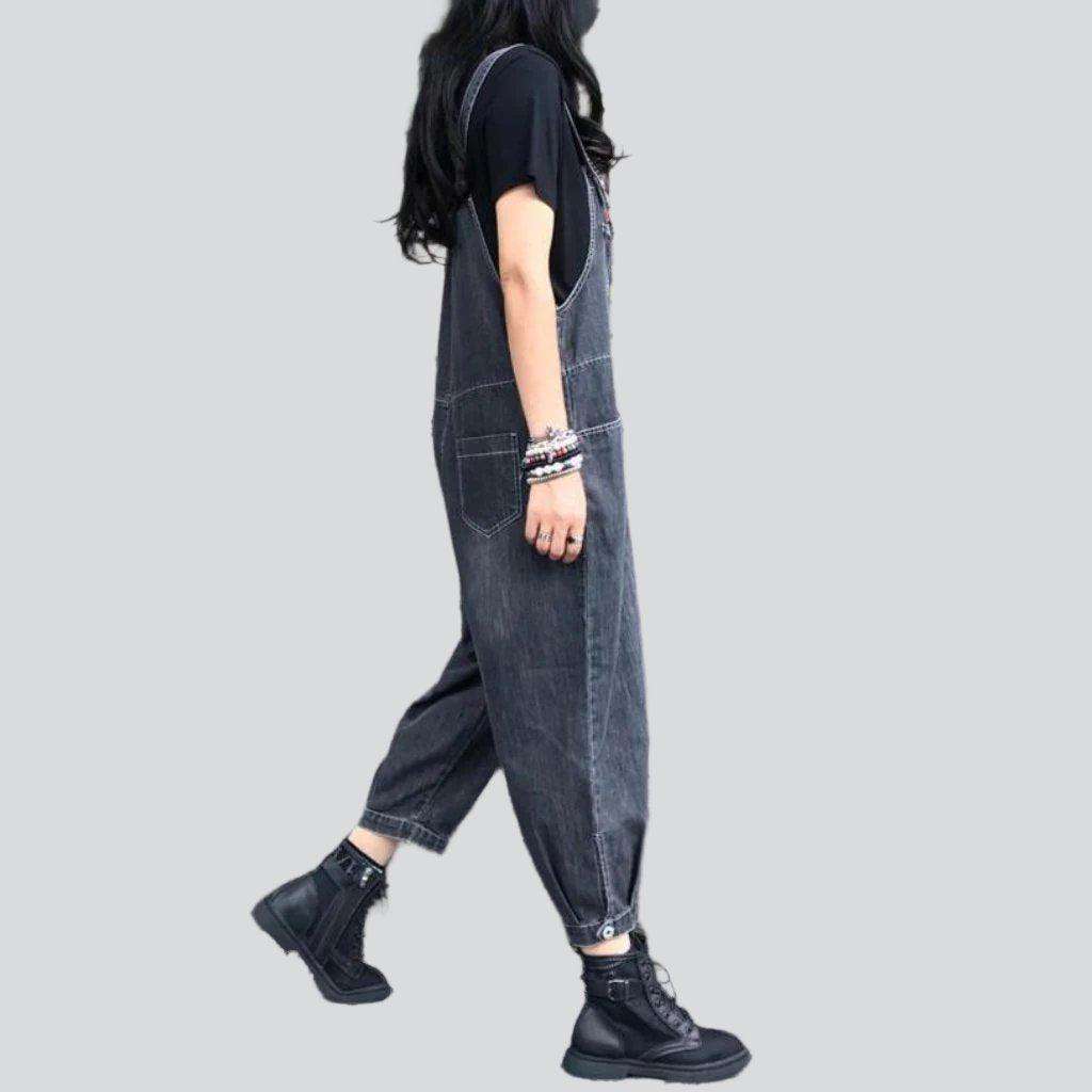 Grey urban women denim jumpsuit