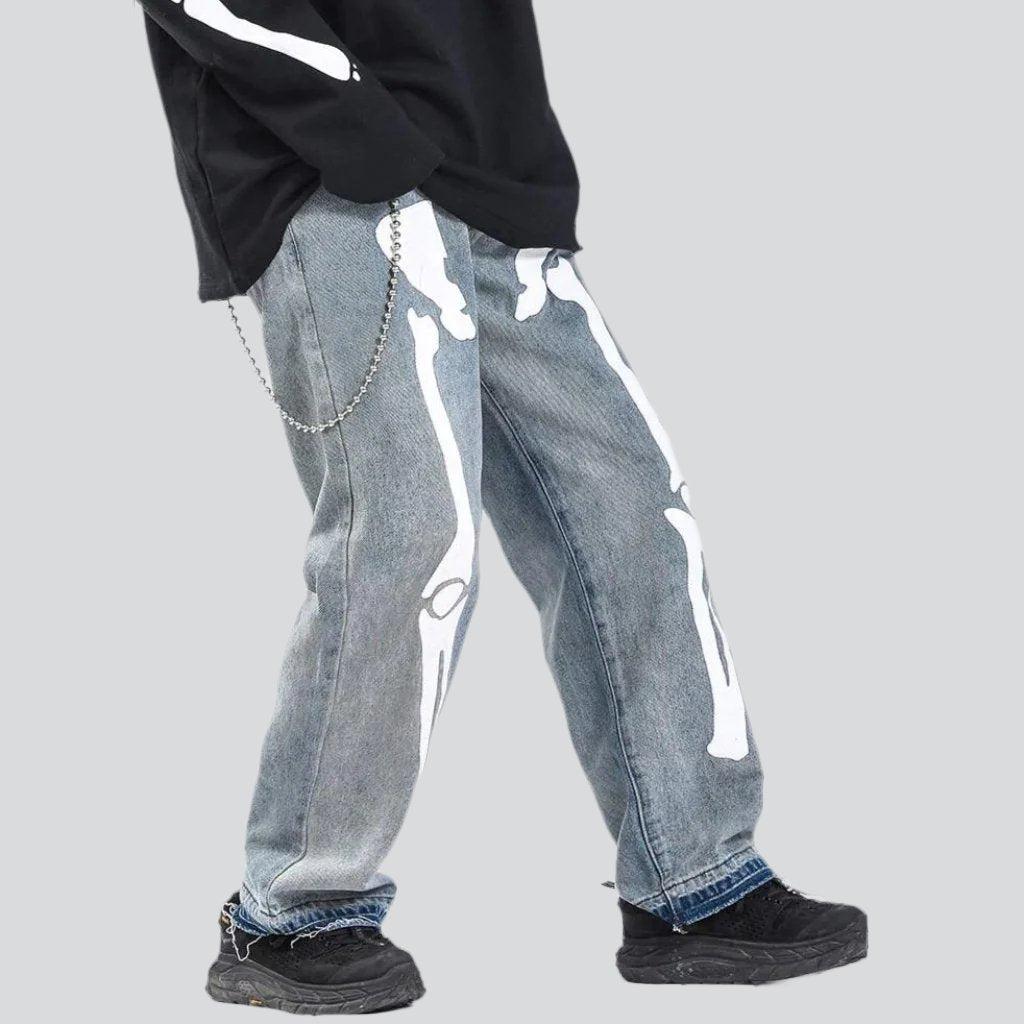 Skeleton print baggy men jeans