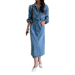 Buttoned long women denim dress