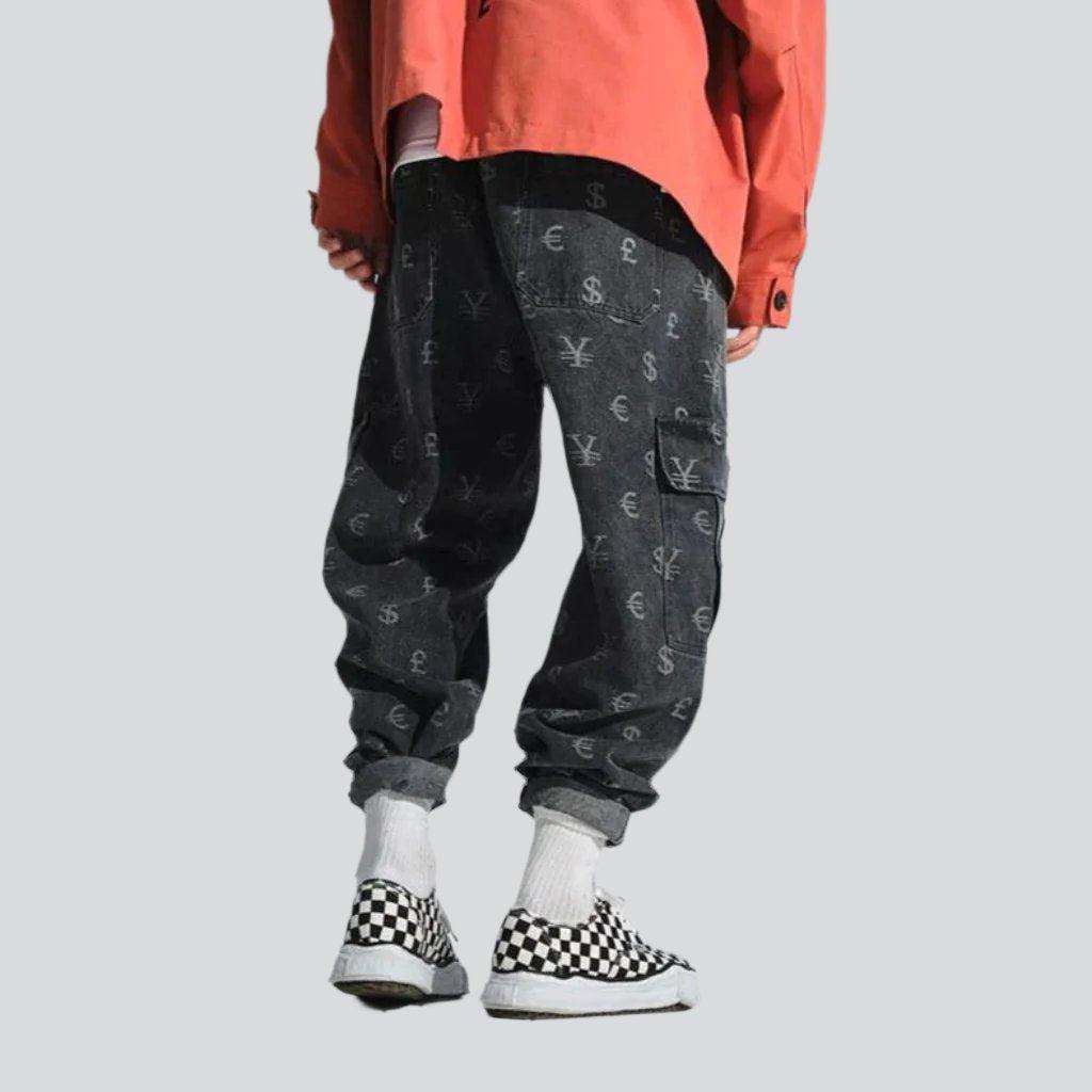 Currency print cargo baggy jeans