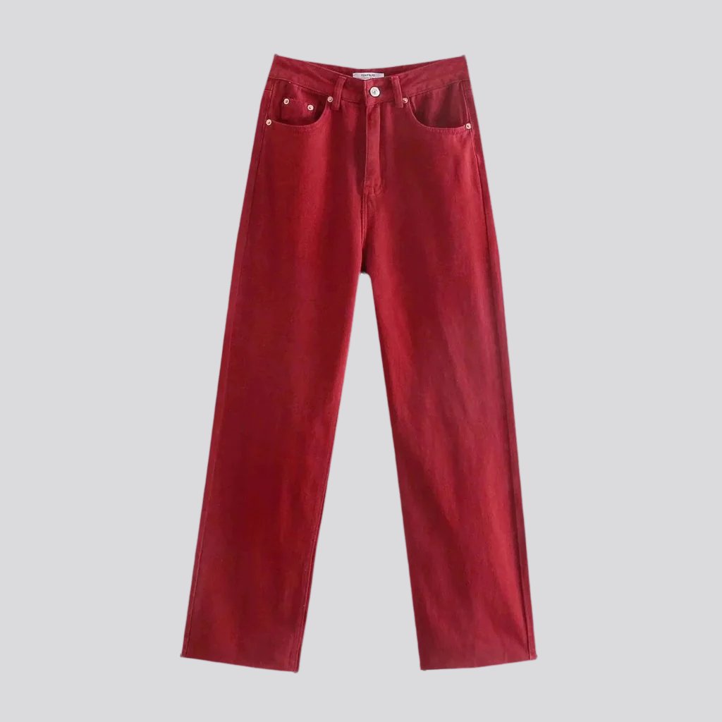 Rote Straight-Jeans mit ungesäumtem Saum