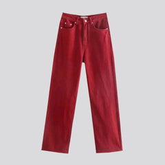 Rote Straight-Jeans mit ungesäumtem Saum