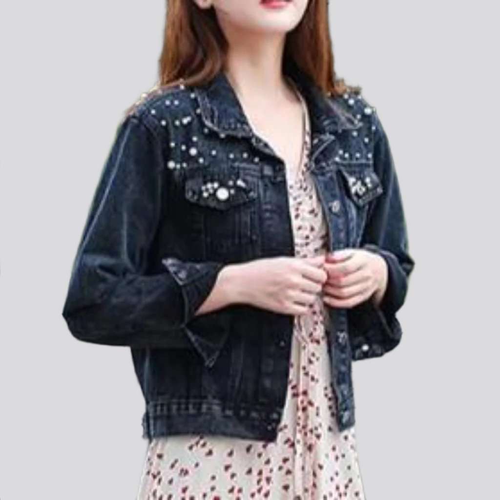 Embellished shoulders women denim jacket