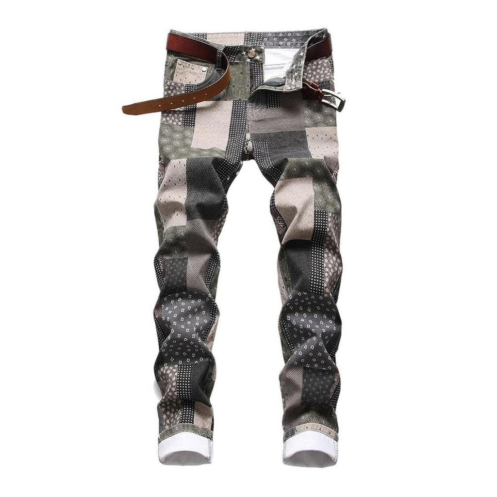 Patchwork print men jeans