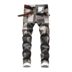 Patchwork print men jeans