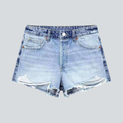 High-waist distressed denim shorts