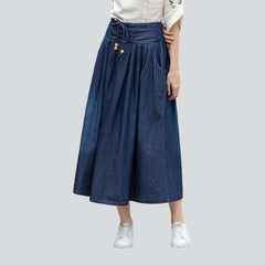 High-waisted long denim skirt