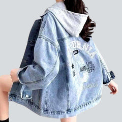 Hooded back print denim jacket