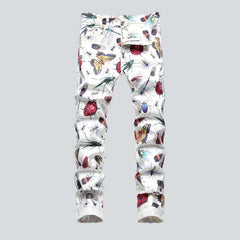 Insect print white men jeans