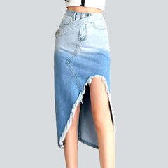 Irregular cut-out slit denim skirt
