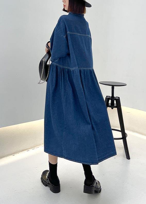 Italian Blue Button Pockets Denim Dresses