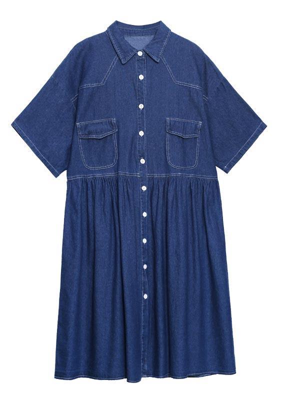 Italian Blue Button Pockets Denim Dresses