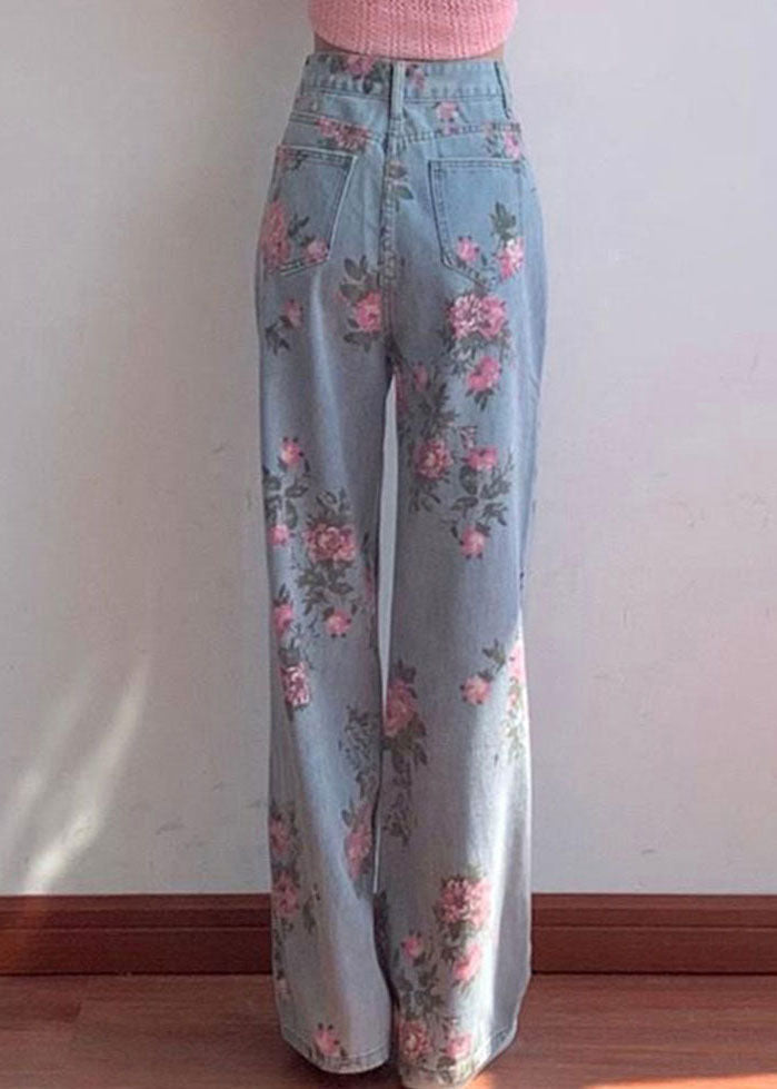 Pantalones rectos de mezclilla con parches y bolsillos con estampado azul italiano