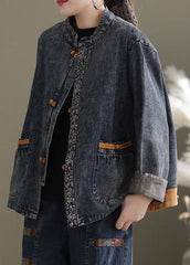 Italian Blue Stand Collar Button denim Jackets