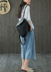 Italian Denim Blue Elastic Waist Asymmetrical Oriental Button Cotton Skirt