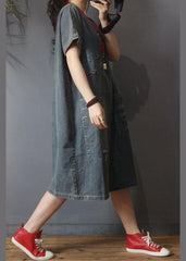 Italian Denim Hole Cotton asymmetrical design Long Dress