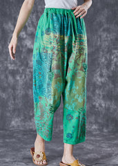 Italian Green Elastic Waist Print Denim Harem Pants Ripped Jeans