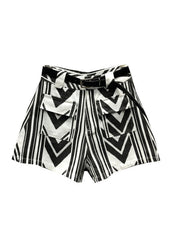 Italian Striped Sashes Pockets Denim Shorts