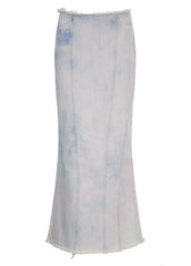 Italian White Side Open High Waist Patchwork Denim Maxi Skirts Fall