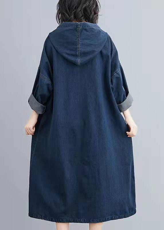 Italian Hooded Pockets Clothes Denim Blue Traveling Dresses