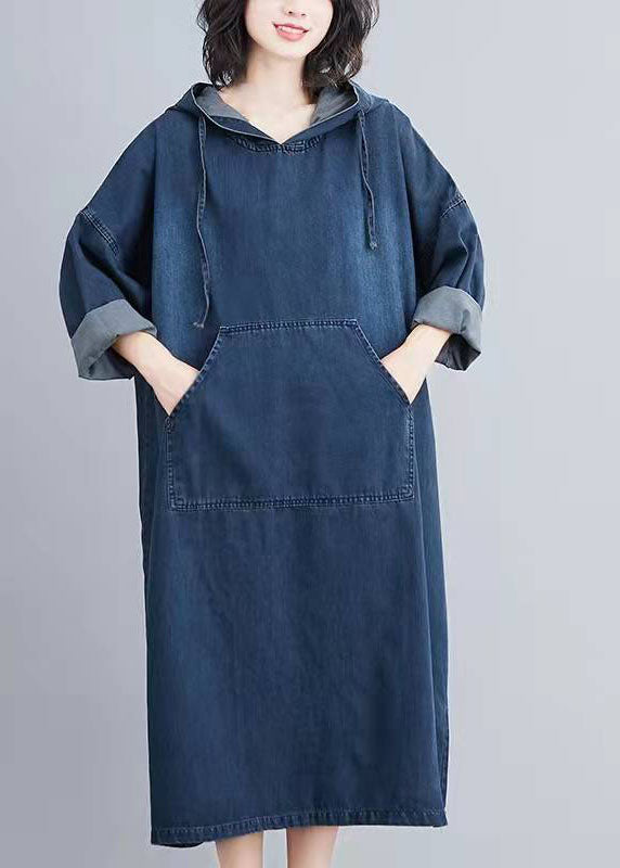 Italian Hooded Pockets Clothes Denim Blue Traveling Dresses