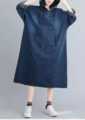 Italian Hooded Pockets Clothes Denim Blue Traveling Dresses